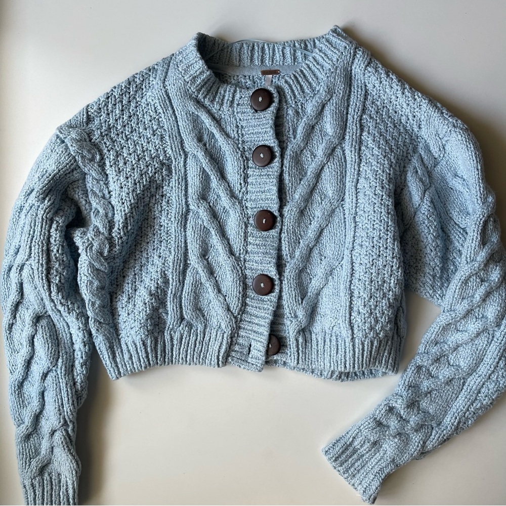 NEW FREE PEOPLE Bonfire Cardigan Cardi Sweater in Boardwalk Blue M - Picture 4 of 8